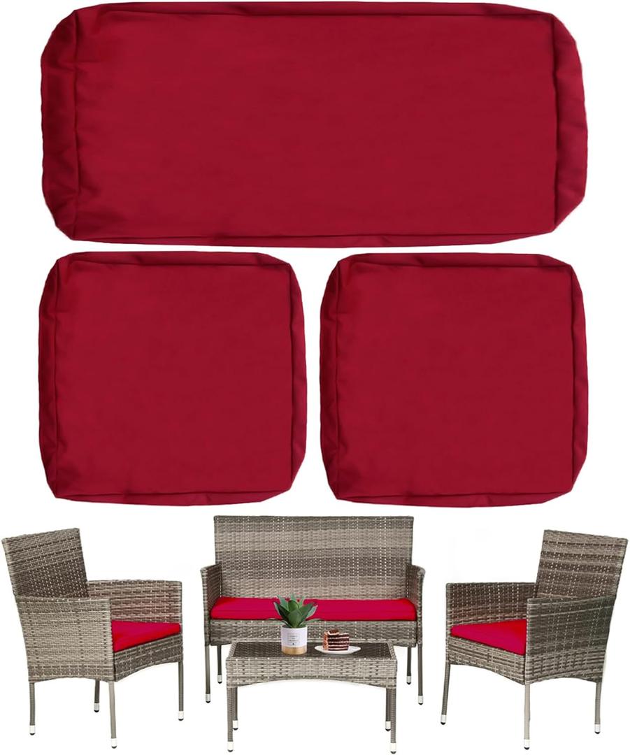 Sqodok Patio Outdoor Cushion Covers Set 3 Pack Furniture Seat Cushions Replacement Covers Waterproof Fit for 4-Seater Wicker Rattan Conversation Set Sofa Loveseat Chair Couch38x19x2,19x19x2, Burgundy