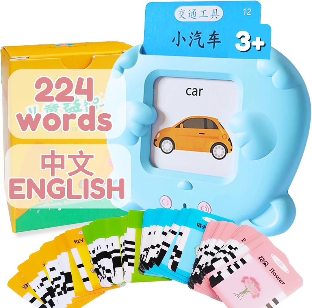 ZeenKind Chinese Talking Flash Cards Bilingual 224 Sight Words English Chinese Flashcards Mandarin, Learn Chinese for Kids, Pocket Speech for Toddlers 3-6 Years Old, Early Education Device Toys