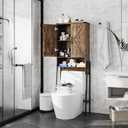 Vabches Over The Toilet Storage Cabinet with 2-Door Design Bathroom Organizers and Storage with Anti-Tip Device Over Toilet Organizer with Shelves for Bathroom,Restroom,Laundry Brown