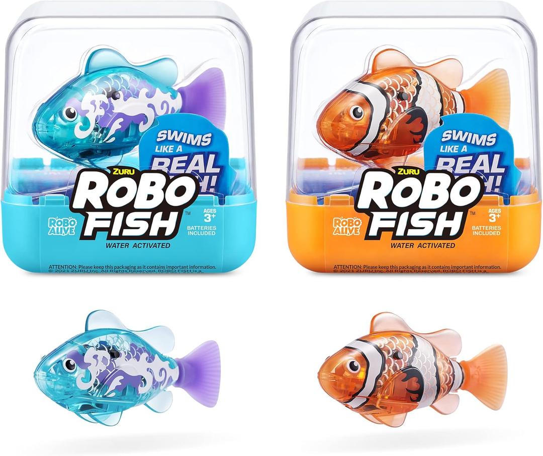Robo Alive Robo Fish Robotic Swimming Fish (Teal + Orange) by ZURU Water Activated, Changes Color, Comes with Batteries (2 Pack) Series 3 (2 Piece Set)