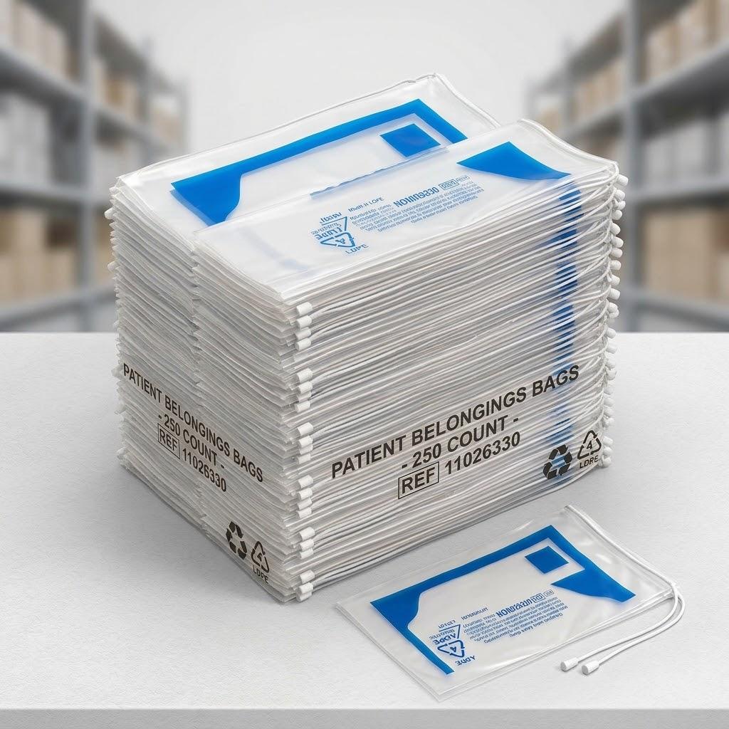 250-Pack Patient Belongings Bags – Clear LDPE Drawstring Bags for Hospitals, Nursing Homes, & Personal Storage