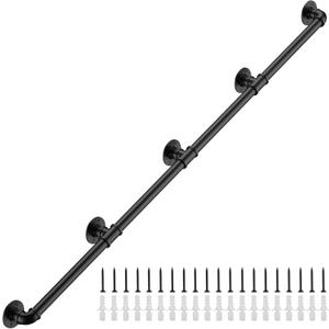 13FT Industrial Stair Railing Wall Mount Staircase Handrail 1.3 Pipe Hand Rail for Steps Grab Bar Foot Rail Vintage Pipe Railing Black Deck Handrail for Outdoor Indoor Stairs Porch