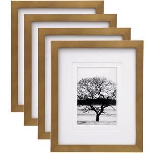 Egofine 8x10 Picture Frames 4 Pack, for Pictures 4x6 or 5x7 with Mat Made of Solid Wood Covered by Plexiglass for Table Top Display and Wall Mounting Photo Frames, Light Brown