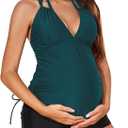 Summer Mae Maternity Two-Piece Halter Swimsuit Tankini V-Neck Side Tie Bathing Suit Pregnancy High Waist Swimwear (Medium, Forest)