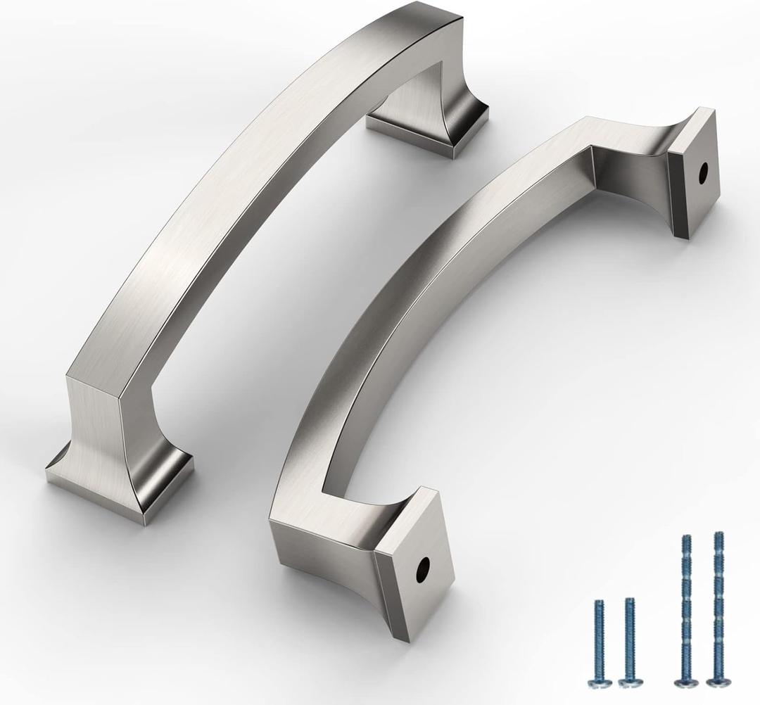 10 Pack Brushed Satin Nickel Cabinet Pulls 4 Inch(102mm) Hole Center Kitchen Cabinet Handles Drawer Pulls Kitchen Hardware Cupboard Handles Bathroom Solid Dresser Handles (4"/102MM Hole Center)
