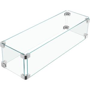 23x7x5.5 Fire Pit Glass Flame Wind Guard,Thick Tempered Glass Rectanglar FirePit Flame Shield with Aluminium Clips,Clear Wind Gaurd Fence for Patio Fire Table