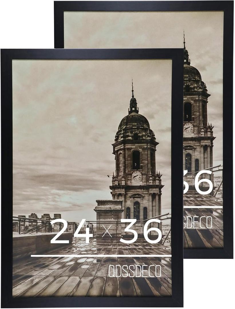 QDSSDECO 24x36 Poster Frame Black Wood Frame with Plexiglass Horizontal and Vertical Formats Hanging on the Wall Display Picture, Set of 2