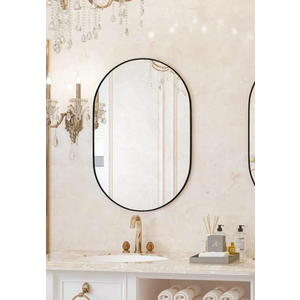 CONGUILIAO Balck Wall Mounted Mirror, 20" x 30" Oval Bathroom Mirror, Vanity Wall Mirror Aluminum Alloy Frame, Oval Mirror for Bathroom, Entryway, Living Room, Bedroom