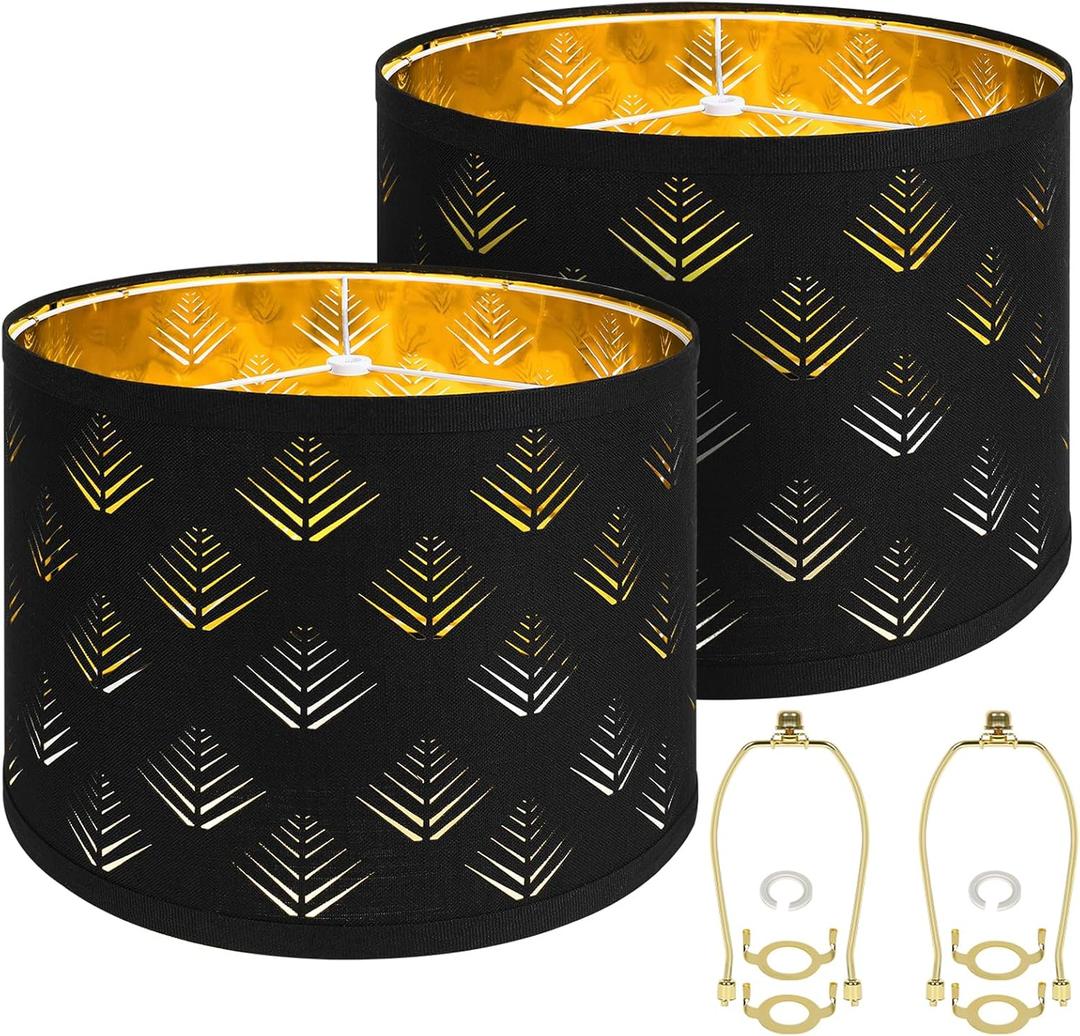 Lamp Shades Set of 2, Drum Lampshades with Leaf Design, 13" Top x 13" Bottom x 10" High (Spider) Modern Linen Lamp Shades for Table Lamp & Bedside Lamp, Assembly Required Black Lampshades Replacement Lamp Shades Set of 2, Drum Lampshades with Leaf Design, 13" Top x 13" Bottom x 10" High (Spider) Modern Linen Lamp Shades for Table Lamp & Bedside Lamp, Assembly Required Black Lampshades Replacement