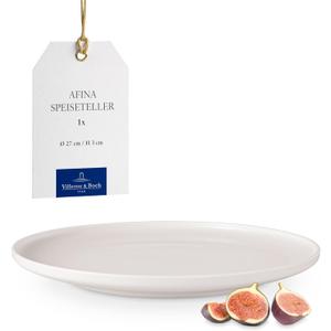 Villeroy & Boch - Afina Collection Large Dinner Plate, Premium Porcelain, Made in Germany, Plate for Main Courses, Dishwasher and Microwave Safe, 10.75 in Diameter, Stackable, Rich, Creamy White