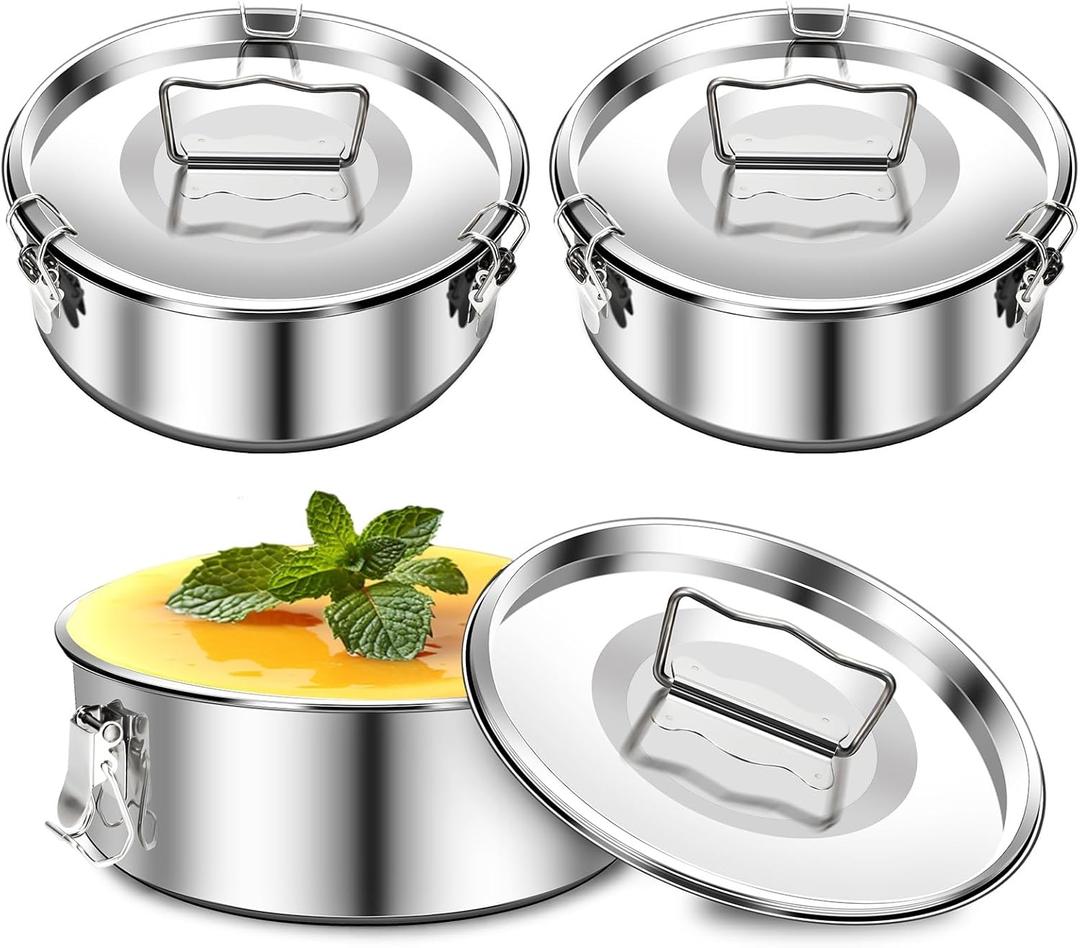 Maxcheck 2 Pack Flan Mold with Lid 1.5QT Stainless Steel Flan Pan Compatible with 6 Quart Pot Large Capacity Maker Container for Baking Making Cheese Cake Chocolate Pudding(1.5QT, 7.5 x 3 Inch)