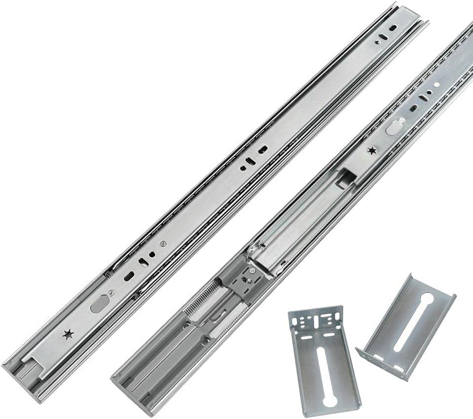 LONTAN 24 Inch Soft Close Cabinet Hardware 1 Pair Soft Close Drawer Slides-3 Fold Full Extension Ball Bearing Heavy Duty 100LB Capacity Drawer Slides with Rear Mounting Brackets