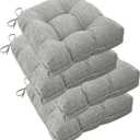 ELFJOY Chair Cushions for Dining Chairs 18" x 18" x 3" Kitchen Chair Cushions Set of 4 Tufted Chair Pads with Ties and Non-Slip Backing Comfortable Seat Cushion for Indoor Dining Room,Light Grey