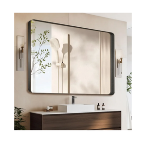 Black 55x36 Inch Metal Framed Mirror for Wall, Large Rounded Rectangle Mirror, Anti-Rust, Tempered Glass, Hangs Horizontally or Vertically