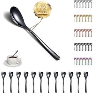 Kyraton Black Teaspoons Set of 12, Stainless Steel Coffee Spoon, Spresso Spoons for Home, Restaurant, Hotel, Parties, Dishwasher Safe