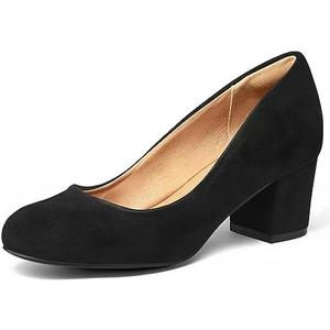 mysoft Women's Pumps Low Chunky Block Heel Round Toe Comfortable Dress Shoes 9,5