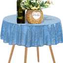 50 Inch Round Baby Blue Sequin Tablecloth, Metallic Glitter Sparkle Table Cover for Small Cake Table or Overlay, Sequin Fabric Table Cloths for Wedding Birthday Party Decorations