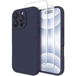 OTOFLY Compatible with iPhone 16 Pro Case, Compatible with MagSafe, Shockproof Magnetic Silicone Case for iPhone 16 Pro,[Military Grade Protection] [2 Pack Screen Protectors], Midnight Blue