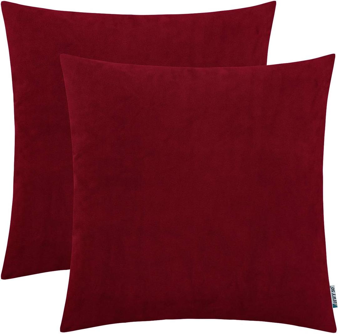 HWY 50 Burgundy Red Decorative Throw Pillow Covers Set 20x20 Inch for Couch Bed Bedroom Sofa, Velvet Soft Cozy Solid Throw Pillow Cases Cushion Cover Pack of 2 (20" x 20" (Pack of 2))