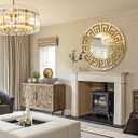 35.5"x35.5" Large Round Mirrors for Wall Decor Living Room, Gold Decorative Mirror, with Gold Geometric Pattern, Beveled Edge, for Luxury Entryway, Bedroom and Bathroom