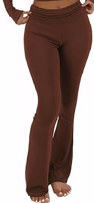 FAIRY SEASON Women's Fold Over Yoga Flare Pants Pajamas Loungewear Outfits (X-Small, Caramel)