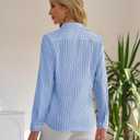 siliteelon Striped Button Down Shirts for Women Dress Shirts Long Sleeve Collared Casual Office Work Blouses Tops (Blue, S)