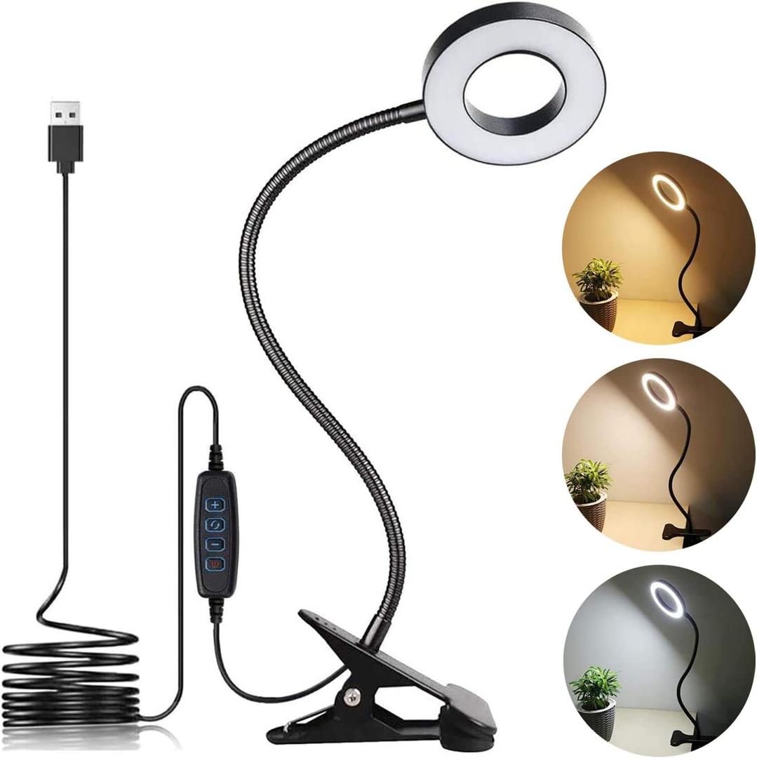 LuxLumin LED Desk Lamp with Clamp for Video Conference Lighting, USB Light for Laptop Zoom Meeting, Clip on LED Ring Light for Computer Webcam Lighting Dimmable Black