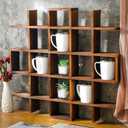 Suzile Oversized Coffee Mug Display Rack Wooden Display Shelves Rustic Wooden Floating Curio Shelf Travel Wall Mounted Coffee Mug Rack Holder Shadow Box Shelf (Grid Size 5.1x5.1x3in, Rustic Brown)