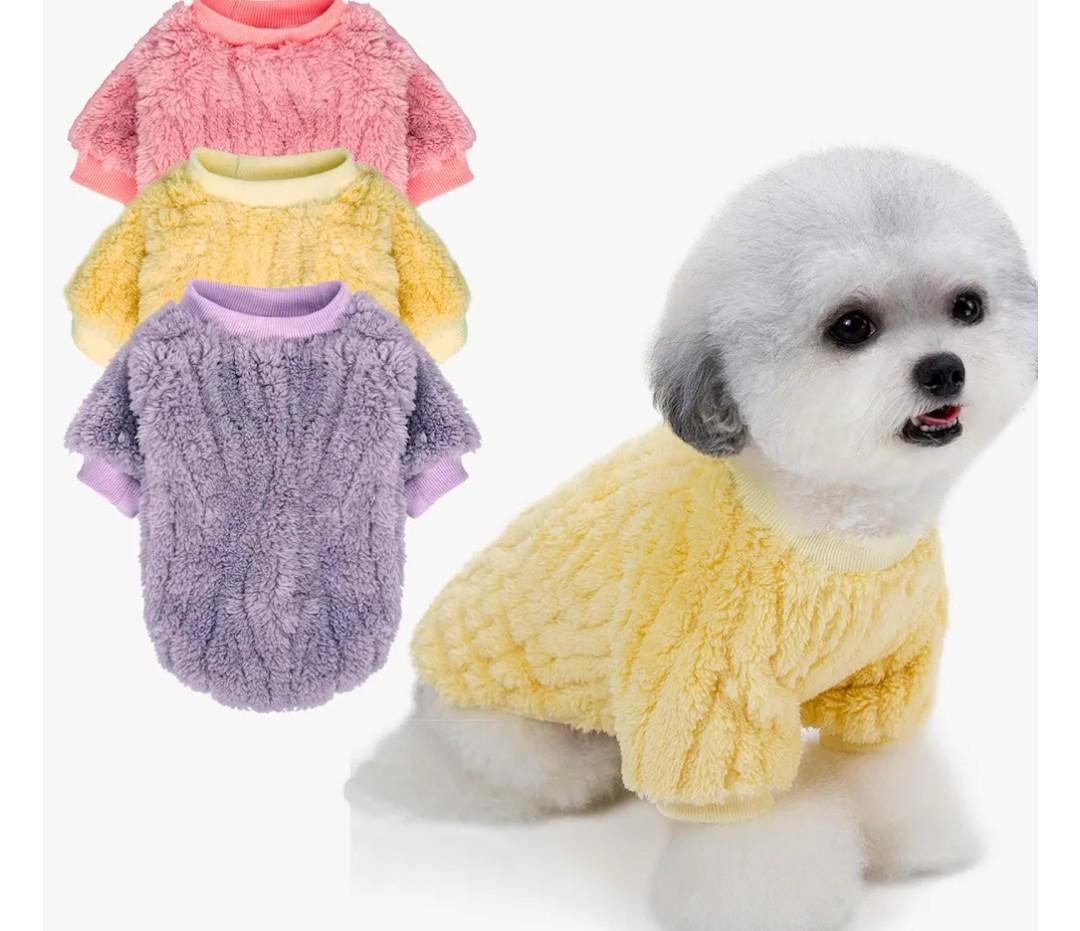 FabriCastle Dog Sweater, 3-Pack Dog Clothes & Coat, Pet Jacket for Small or Medium Dogs Boy or Girl, Soft and Warm Cat Sweaters Doggy Apparel Costumes Christmas (Lavender,Pink,Butter Yellow, Small)
