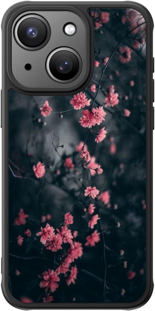 FUNMIKO Cute Phone Case for iPhone 13 Mini - Wireless Charging & Military-Grade Protection - Trendy Wildflower Design for Women Girls, Non-Slip Translucent Matte Hard Cover - Mystic Blooming Plum