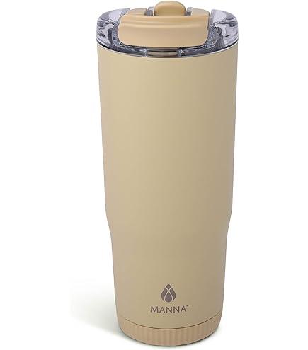 Manna Groove Stainless Steel Insulated Tumbler with Locking Tritan Lid and Flip-up Straw - 20 Oz - Dandelion Powder Coat