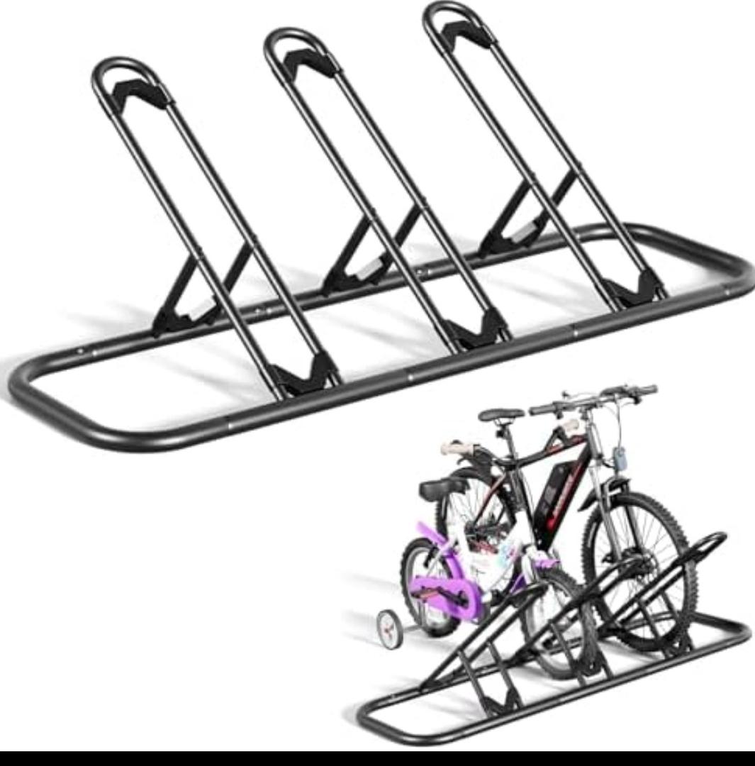 Tuohours Bike Rack, Floor Bike Rack for Garage, Indoor/Outdoor Bike Storage Stand Bicycle Parking Rack, for Mountain Bike, Road Bike and Kids Bike (Black, 3 Bike)