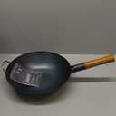 YOSUKATA 13.5 Blue Carbon Steel Wok Pan  Pre-Seasoned Flat Bottom Wok Compatible with open fire, gas, electric, ceramic, induction cooktops -Traditional Chinese Pan for Stir Fry, BBQ, Grill, Camping