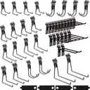 Landhoow 36 Pcs Slatwall Hooks & Hangers 32 Heavy Duty Slat Wall Hanging Hooks with 4 Storage Straps Assortment Slatwall Accessories for Storage Garage Wall Organization Garden Home (Grey) (Gray)