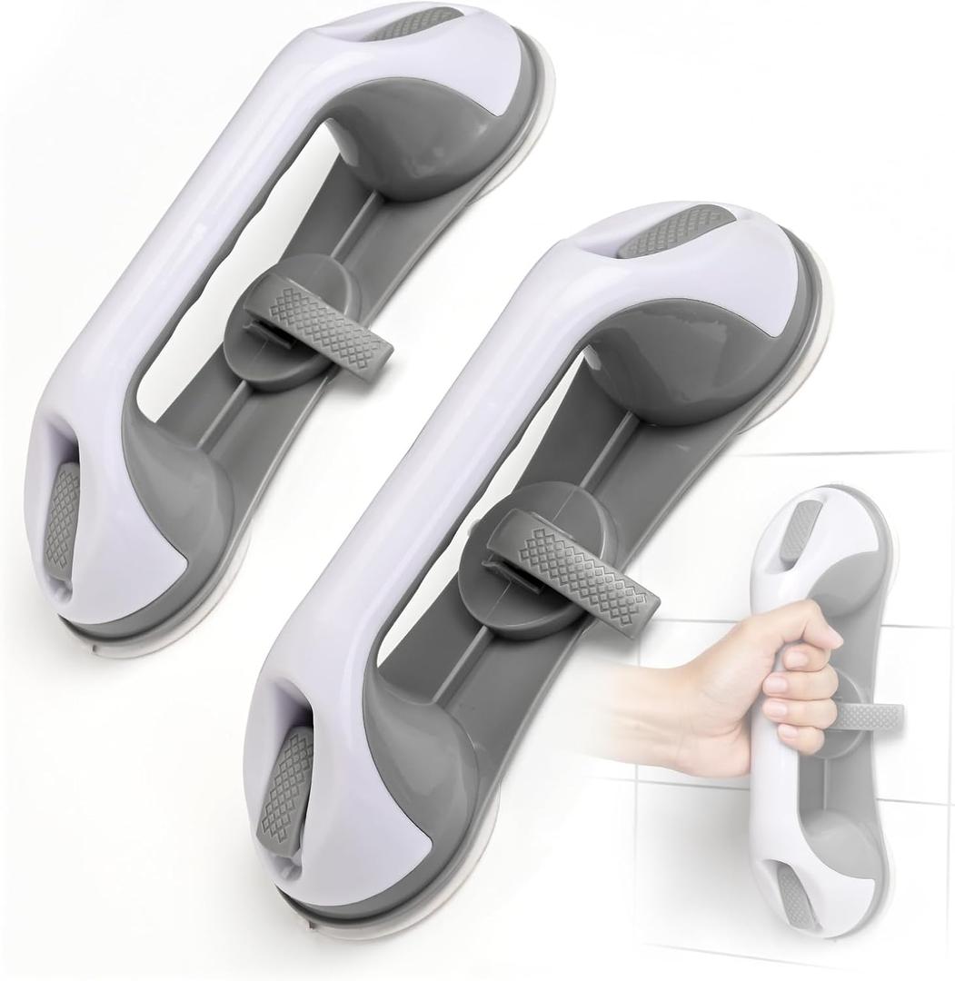 Grab Bars for Bathtubs and Showers 3 Suction Cups Shower Handle, Heavy Duty Safety Shower Grab Bars for Seniors and Elderly, Handicap Bars for Bathroom 2 Pack, Gray (11 in)