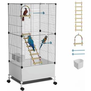 STILLCOVE Big Flight Bird Cage, Black Parakeet Cages with Rolling Stand & Wheels, Wide Birdcage for Parrots Cockatiels Conure Budgie Canary Finch Lovebird