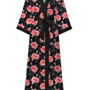 Artfasion Women Silky Floral Robes: Long Satin Bathrobes Sleepwear Loungewear, size Medium, with 2 pairs of socks one for adult and one for kids