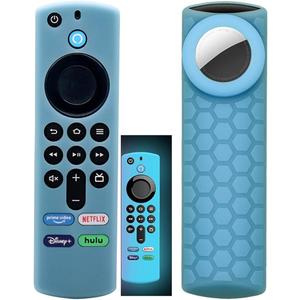 TV Stick 3rd Remote Cover Case with Airtag Holder (Glow in The Dark) Compatible with Fir TV Stick 3rd Gen,Tracker Cover for Tile Sticker 2020,Glow Blue