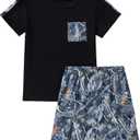 Mieuricta Toddler Baby Boy Summer Clothes Short Sleeve T-Shirt and Camouflage Cargo Shorts Toddler Boy Outfits, Little Black, 4-5 Years