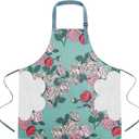 Floral Apron for Women with Pockets, Adjustable Chef Aprons for Kitchen, Cooking, BBQ & Grill (Green)