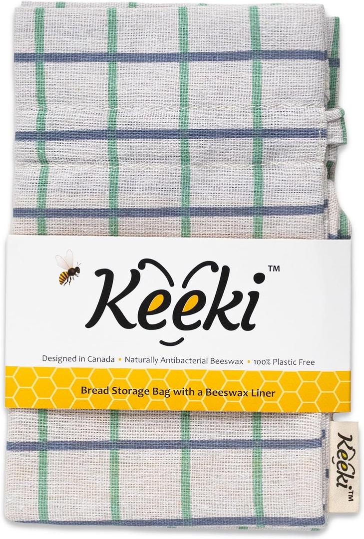 Keeki Bag - The Original Beeswax Lined Bread Bag for Homemade & Sourdough | Reusable Linen Bread Storage | Beeswax Wrap Alternative | Plastic-Free Storage w/Wide Drawstring Closure (Blue)