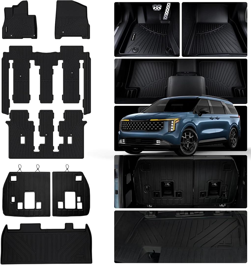 Floor Mats for 2025 2026 KIA Carnival Hybrid 8 Seats (Not for Fuel & Prestige) & Cargo Mat & Backrest Mat,TPE All Weather Protection Full Set Liner Covering The Backrest Accessories