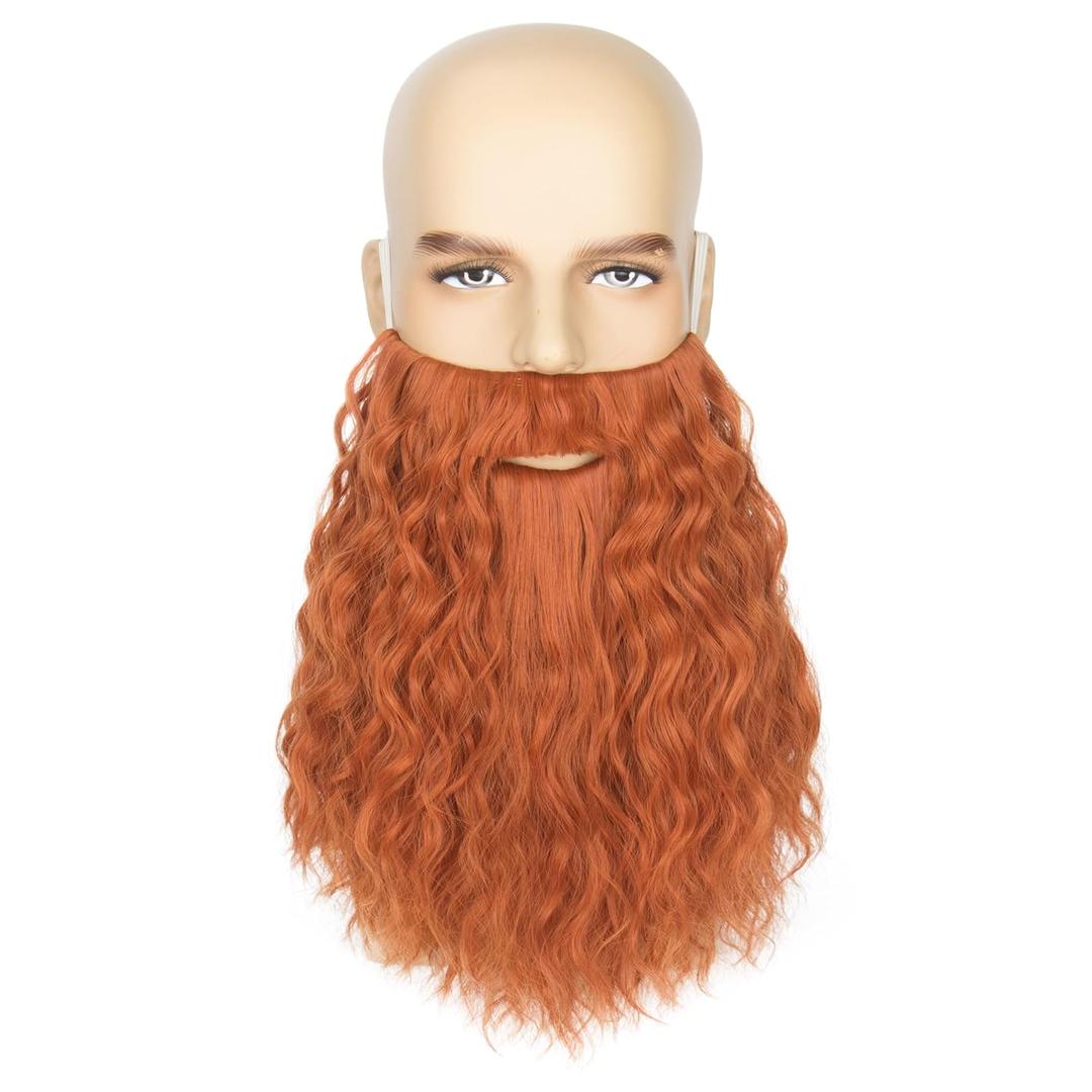 Yan Dream Men Long Curly Viking Ginger Beard Synthetic Reddish Brown Beard Mustache for Party Halloween