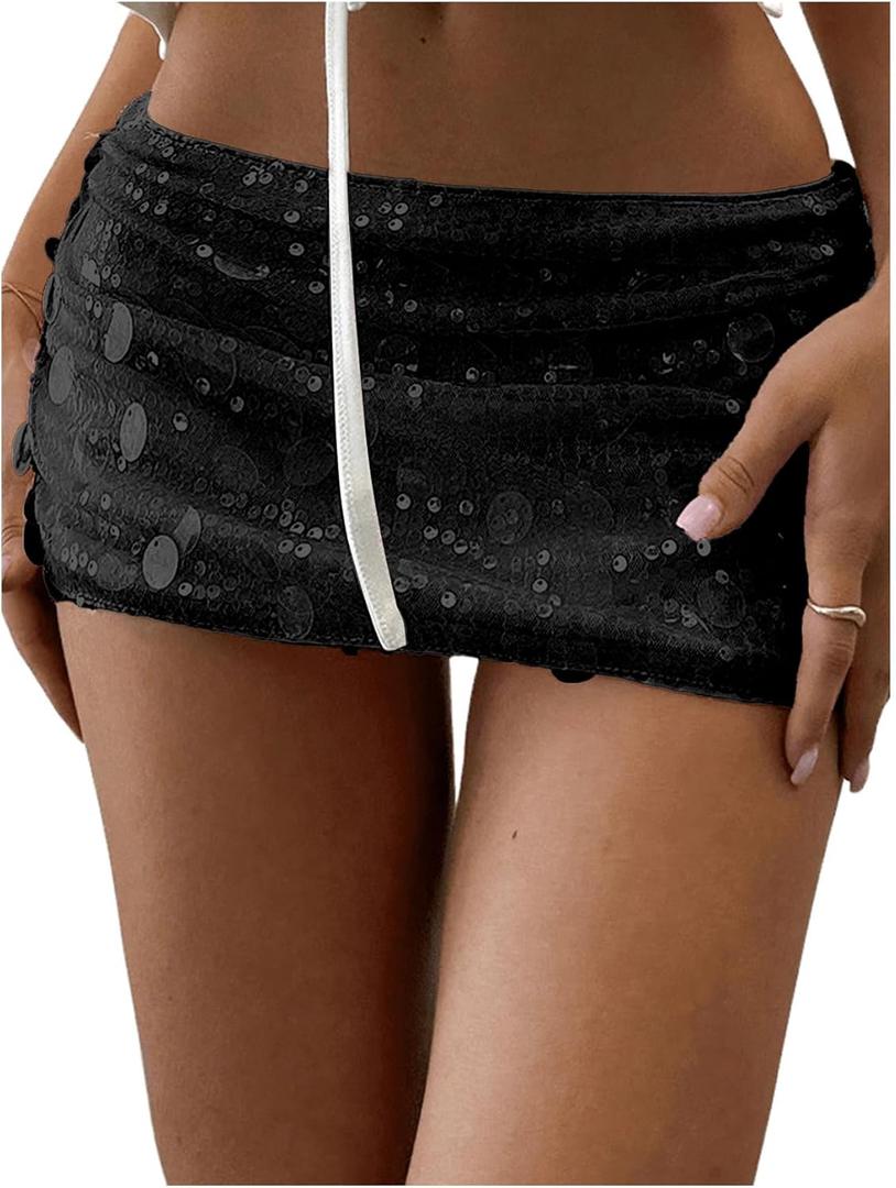 Floerns Women's Sequin Low Waist Mini Skorts Music Festival Night Out Skirt Shorts (Medium, Black)