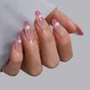 BTArtbox Almond Press On Nails Medium - Lamp-Curable Pink Cat Eye Press On Nails with Glue for Women, Semi-Transparent Soft Gel Glue On Nails in 15 Sizes - 30 Stick On Nails Kit, Rosy Dew