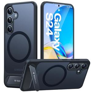 TORRAS Strong Magnetic & Seamless Stand for Samsung Galaxy S24 Case for MagSafe, 12FT Mil-Grade Drop Protection, Adjustable Kickstand for Samsung Galaxy S24 Case, Translucent Back/Black Edge