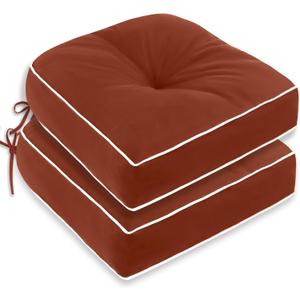 Outdoor Tufted Chair Cushion Set of 2 Waterproof and Fade-Resistant Chair Pads with Ties for Patio Dining Chairs Indoor/Outdoor Use, Spice 19x19 Inch