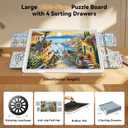 Playboda 1500 Pieces Tiltable & Rotating Puzzle Board with Drawers, Anti-Slip Mat and Black Cover, 35"x27" Portable Spinning Plastic Jigsaw Puzzle Table for Adults, Upgraded Lazy Susan