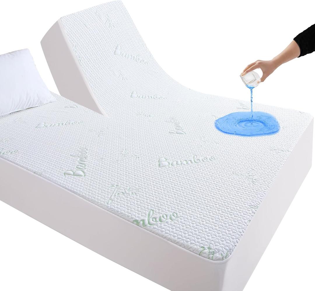 Split King Mattress Protector for Adjustable Bed, Cooling and Breathable Bamboo Viscose Waterproof Split Top King Mattress Pad Cover with 6-18 inches Deep Pocket, 32-34 inches Split from Head