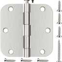 12Pack Brushed Nickel Door Hinges 3.5 x 3 1/2 Inch Interior Rounded 5/8" Radius Corners Iron Bifold Silver Residential Satin Nickels Hinge for Doors Hardware Kit Office Bedroom Study Living Room